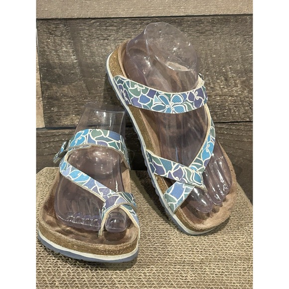 Birkenstock Birki's Lennox Mosaic Flowers Sea Blue Floral Sandals Size‎ 230 US 5 - Picture 1 of 11